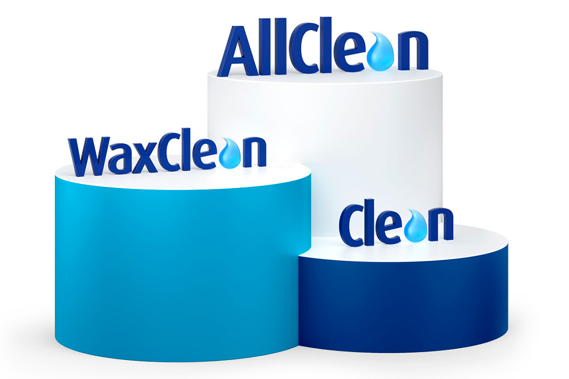 Clean, WaxClean en AllClean naast elkaar